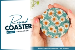 Round Daisy Floral Pattern on Teal Grunge Round Coaster Product Image 1
