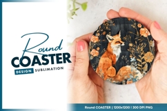 Watercolor Fox Illustration Surrounded by Round Coaster Product Image 1
