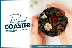 Floral Round Coaster Design with Red White Round Coaster Product Image 1
