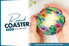 Tropical hibiscus floral border round coaster png Product Image 1