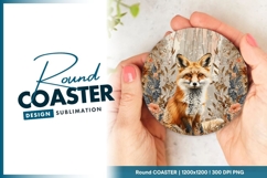 Orange Fox Portrait with Floral and Foliage Round Coaster Product Image 1