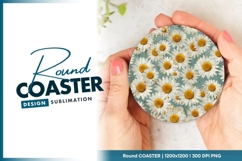 Daisy Flower Pattern on Round Coaster Png Product Image 1