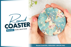 Watercolor unicorns and stars seamless round coaster png Product Image 1