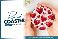 Red Heart Pattern on Round Coaster Png Design Product Image 1