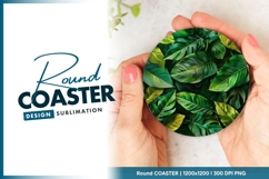 Lush Green Tropical Leaves Arrangement Round Coaster Png Product Image 1