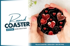 Red Heart Balloons and Swirls Pattern on Round Coaster Png Product Image 1