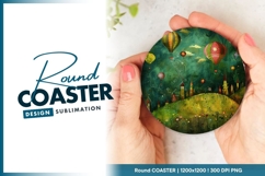 Whimsical Illustration of Hot Air Balloons Round Coaster Png Product Image 1