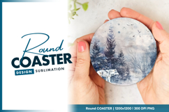 Wolf in winter forest round coaster design Product Image 1