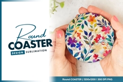 Watercolor Floral Design Round Coaster Png Product Image 1