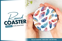 Watercolor Feathers Pattern on White Round Coaster Png Product Image 1