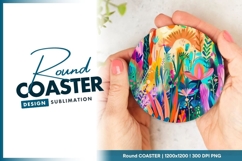 Colorful Floral Illustration in a Round Coaster Png Design Product Image 1