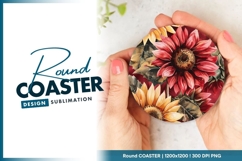 Watercolor Sunflower Design Round Coaster Png Product Image 1
