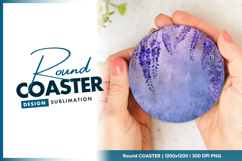 Purple wisteria blossoms on textured wall round coaster Product Image 1