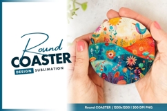 Colorful Floral Landscape with Bird and Round Coaster Png Product Image 1