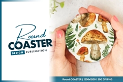 Watercolor Mushrooms and Ferns Round Coaster Png Product Image 1