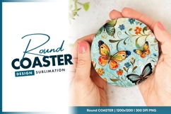 Colorful Butterflies and Floral Pattern on a Round Coaster Product Image 1