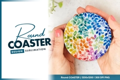 Watercolor Rainbow Leaves and Branches on Round Coaster Png Product Image 1
