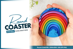 Colorful rainbow with clouds round coaster png Product Image 1