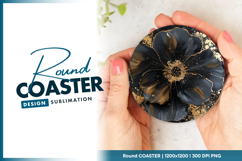 Abstract black flower golden splatter round coaster png Product Image 1