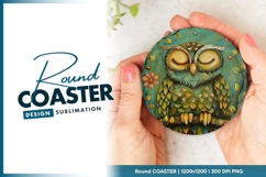 Sleeping Owl Illustration on Round Coaster Product Image 1
