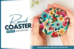 Colorful Floral Pattern Round Coaster Png Design Product Image 1