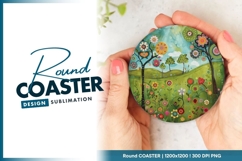 Whimsical Floral Landscape Illustration Round Coaster Png Product Image 1