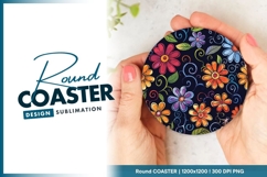 Colorful Floral Pattern on Round Coaster Png Product Image 1