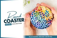 Watercolor Leaves in a Rainbow Circle Design Round Coaster Product Image 1