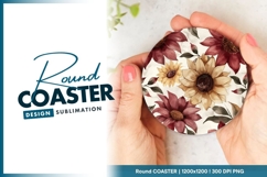 Watercolor Floral Design with Sunflowers Round Coaster Png Product Image 1