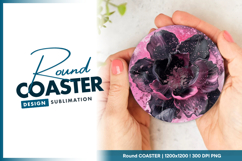 Abstract pink and black floral round coaster Product Image 1