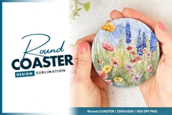 Watercolor Floral Field Illustration in a Round Coaster Product Image 1