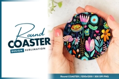Colorful Floral Illustration in a Round Coaster Png Design Product Image 1