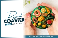 Tropical Fruit Arrangement on Green Round Coaster Png Product Image 1