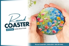Watercolor Floral Field Illustration in a Round Coaster Png Product Image 1