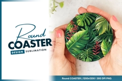 Tropical Foliage Illustration with Red Round Coaster Product Image 1