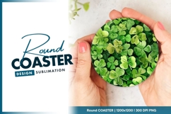 Watercolor Green Clover Leaves Pattern on Round Coaster Png Product Image 1