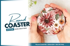 Watercolor Floral Round Coaster Design Product Image 1