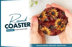 Watercolor Sunflower Design on Round Coaster Png Product Image 1