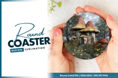 Whimsical Mushroom House Illustration Round Coaster Png Product Image 1