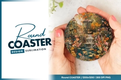 Circular Illustration of a Waterfall Garden Round Coaster Product Image 1