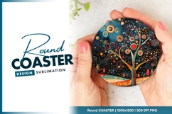 Colorful Abstract Tree Illustration with Round Coaster Png Product Image 1