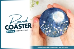 Watercolor Moonlit Night Scene with Round Coaster Png Product Image 1