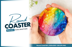 Rainbow alcohol ink abstract round coaster png Product Image 1