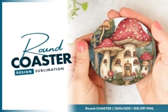 Watercolor Mushroom House Illustration Round Coaster Png Product Image 1