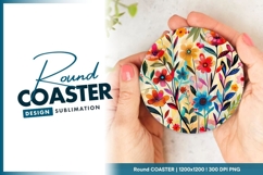 Colorful Floral Illustration in a Round Coaster Product Image 1