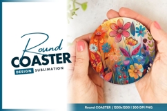 Colorful Floral Illustration with Orange Round Coaster Png Product Image 1