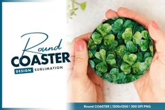 Watercolor Illustration of Green Clover Round Coaster Png Product Image 1