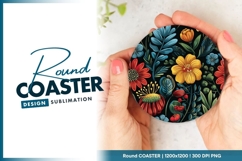 Colorful Floral Pattern Round Coaster Design Product Image 1