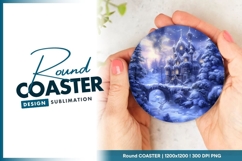 Winter Castle Scene with Snow Covered Round Coaster Png Product Image 1
