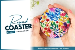Watercolor Floral Arrangement in a Round Coaster Product Image 1